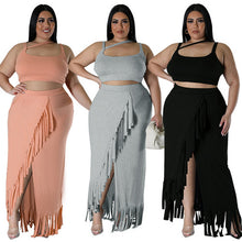 Load image into Gallery viewer, Oversized women&#39;s tassel irregular sleeveless skirt set AY3470
