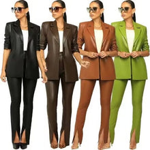 Load image into Gallery viewer, Slim fitting lapel PU leather set AY3263
