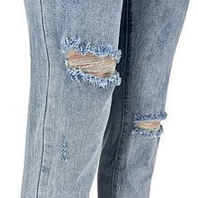 Load image into Gallery viewer, Personality ripped diagonal buckle stretch jeans AY3370
