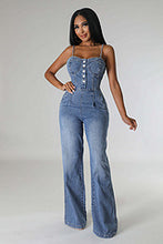 Load image into Gallery viewer, Sexy shoulder strap denim jumpsuit wide leg pants flared pants AY3430
