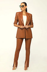 Slim fitting lapel PU leather set AY3263