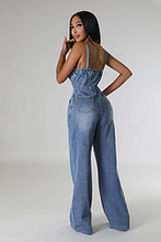 Load image into Gallery viewer, Sexy shoulder strap denim jumpsuit wide leg pants flared pants AY3430
