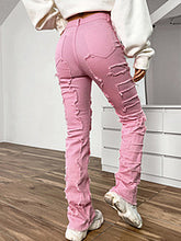 Load image into Gallery viewer, Stretch patch denim layered straight leg jeans AY3329
