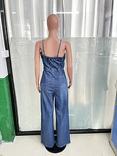 Load image into Gallery viewer, Sexy shoulder strap denim jumpsuit wide leg pants flared pants AY3430
