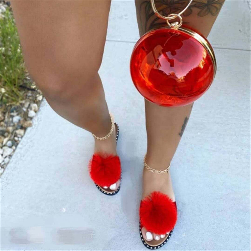 Hot selling fur ball slippers