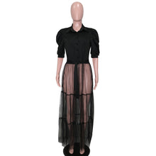 Load image into Gallery viewer, Lapel Short Sleeve Shirt Mesh Panel Dress（AY2289）
