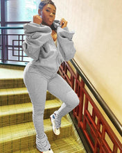 Load image into Gallery viewer, Solid color puff sleeve open back hooded suit（AY1391）
