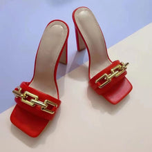 Load image into Gallery viewer, Metal chain high heel slippers
