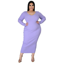 Load image into Gallery viewer, Plus Long Sleeve Ribbed Pit Dress（AY2369）
