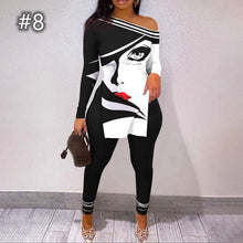 Load image into Gallery viewer, letter printed split long sleeve top suit(AY2445)
