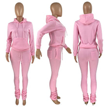 Load image into Gallery viewer, Plush sweater hoodie drawstring stack pants set（AY2532）
