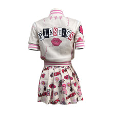 Load image into Gallery viewer, Printed bomber fashion jacket pleated skirt two-piece set AY2671
