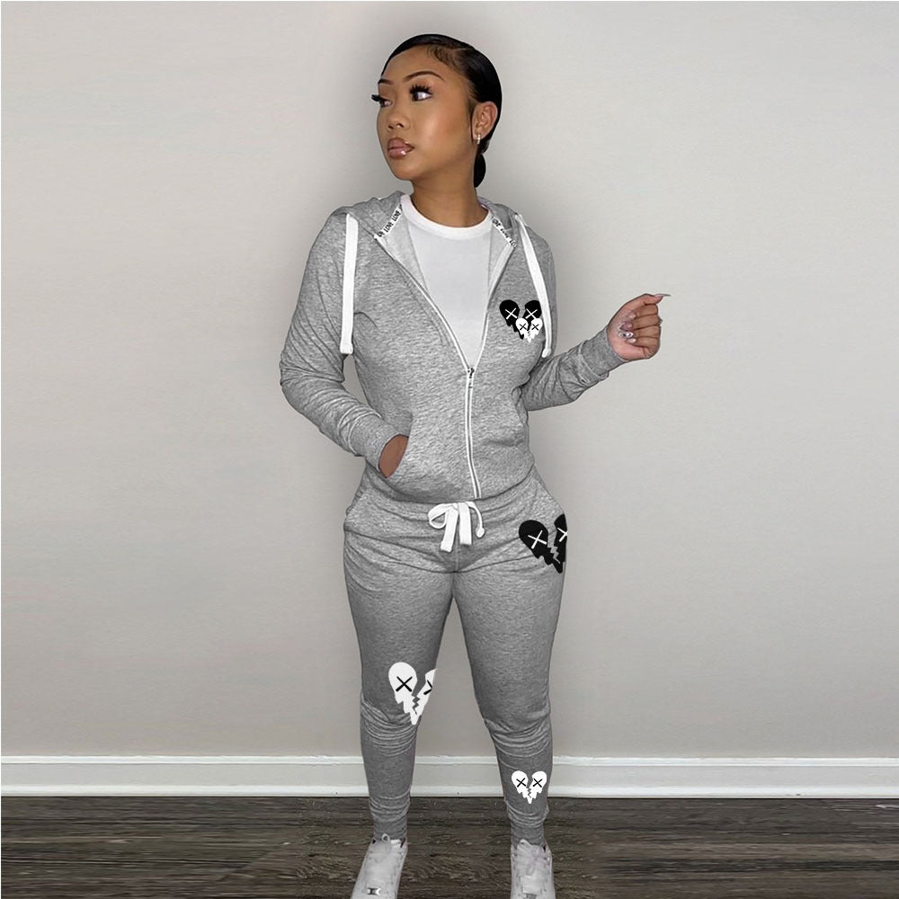 New zipper printed hoodie suit（AY2475）