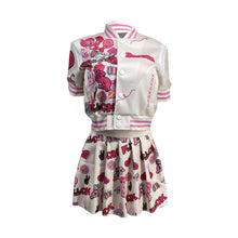 Load image into Gallery viewer, Printed bomber fashion jacket pleated skirt two-piece set AY2671
