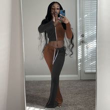 Load image into Gallery viewer, Contrast color long-sleeved jacket flared pants suit（AY1289
