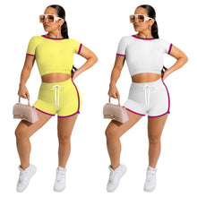 Load image into Gallery viewer, Fashion Solid Color Side Stripe Top Shorts Set（AY2293）
