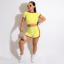 Load image into Gallery viewer, Fashion Solid Color Side Stripe Top Shorts Set（AY2293）
