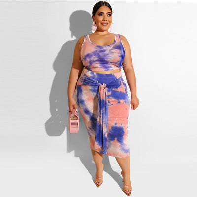 Tie-dye printed tight hip lift suit AY1199