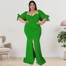 Load image into Gallery viewer, Plus puff sleeve slit dress（AY2323）
