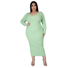 Load image into Gallery viewer, Plus Long Sleeve Ribbed Pit Dress（AY2369）
