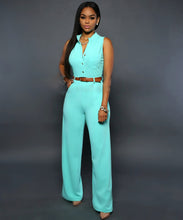 Load image into Gallery viewer, Round neck sleeveless jumpsuit with belt AY1148
