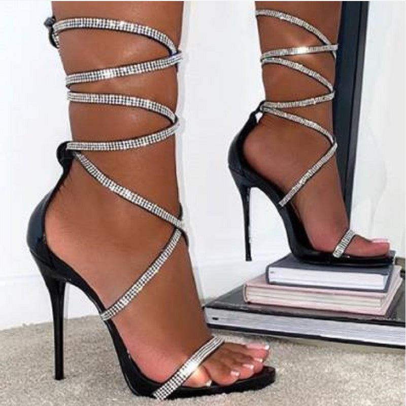 Rhinestone bandage herringbone high heels HPSD228