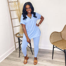 Load image into Gallery viewer, V Neck Solid Color Short Sleeve Two Piece Set（AY1840）
