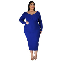 Load image into Gallery viewer, Plus Long Sleeve Ribbed Pit Dress（AY2369）
