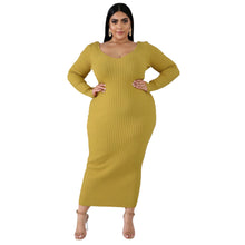 Load image into Gallery viewer, Plus Long Sleeve Ribbed Pit Dress（AY2369）
