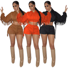 Load image into Gallery viewer, Fashion fringed hooded shorts set（AY1665）
