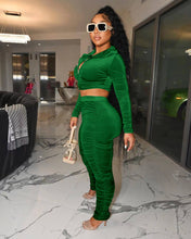 Load image into Gallery viewer, Velour casual hood pleated two-piece set(AY2409)
