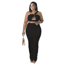 Load image into Gallery viewer, Sexy solid color pleated hollow skirt two-piece set（AY1661）
