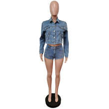 Load image into Gallery viewer, Sexy solid color stretch denim suit（AY2379）
