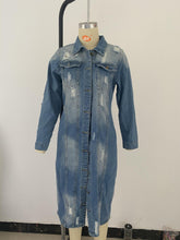 Load image into Gallery viewer, Ripped denim jacket denim long trench coat （AY1287）
