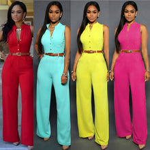 Load image into Gallery viewer, Round neck sleeveless jumpsuit with belt AY1148
