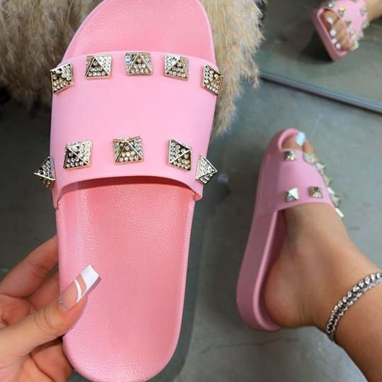 Fashion rhinestone rivet slippers（HPSD184）