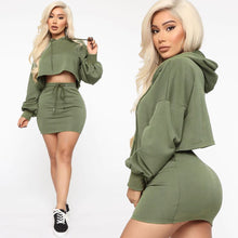 Load image into Gallery viewer, Hooded strappy solid color skirt suit AY1175
