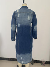 Load image into Gallery viewer, Ripped denim jacket denim long trench coat （AY1287）
