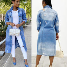 Load image into Gallery viewer, Ripped denim jacket denim long trench coat （AY1287）
