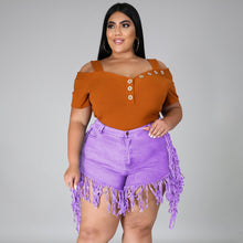 Load image into Gallery viewer, Ripped fringed brushed denim shorts plus size AY1133
