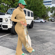 Load image into Gallery viewer, Stand-up collar zipper coat wide leg pants two-piece suit AY1273
