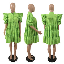 Load image into Gallery viewer, Super Pleated Puff Sleeve Swing Shirt Dress（AY2247）
