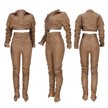 Load image into Gallery viewer, Solid color PU pleated two-piece suit（AY1466）
