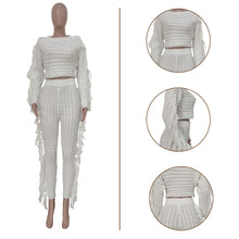 Load image into Gallery viewer, Solid color knitted long sleeve tassel suit（AY1480）
