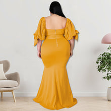 Load image into Gallery viewer, Plus puff sleeve slit dress（AY2323）
