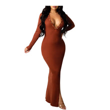 Load image into Gallery viewer, Sexy solid color V-neck split long dress（AY1432）
