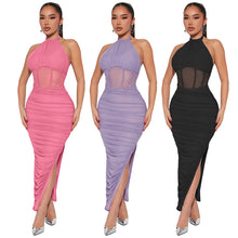 Load image into Gallery viewer, Neck Sleeveless Mesh Double Split Sexy Party Dress AY2703
