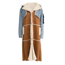 Load image into Gallery viewer, Plus cashmere denim stitching long coat（AY1490）
