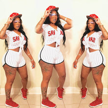Load image into Gallery viewer, Striped Letter Baseball Jersey Two Piece Set（AY1850）
