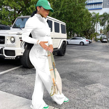 Load image into Gallery viewer, Stand-up collar zipper coat wide leg pants two-piece suit AY1273
